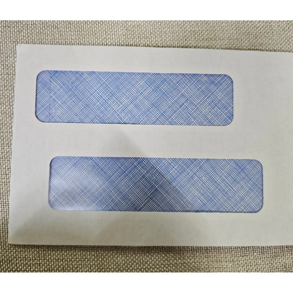 500 Double Window Envelopes #10 White Blue Security Tint CE05B Business